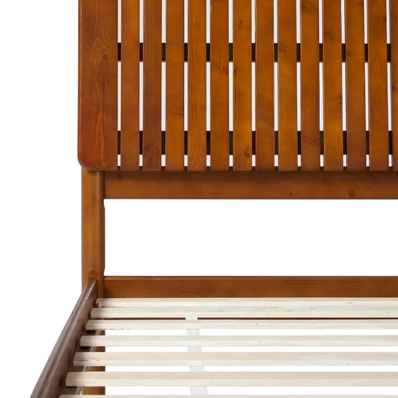 Lit Queen Moderne avec Tête de Lit à Lattes, Cadre de Lit Plateforme en Bois, Style Minimaliste