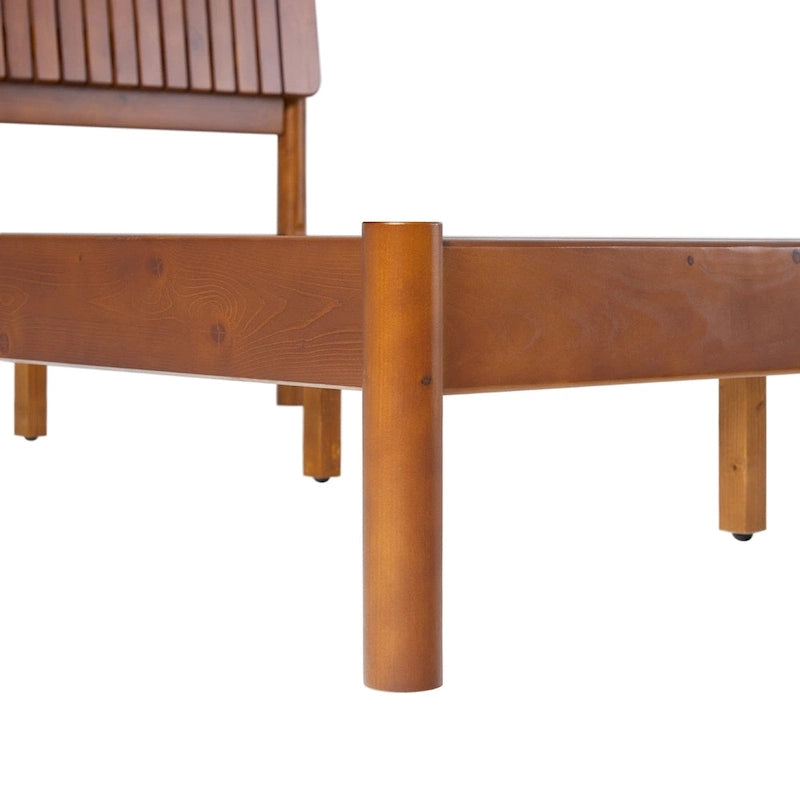 Lit Queen Moderne avec Tête de Lit à Lattes, Cadre de Lit Plateforme en Bois, Style Minimaliste
