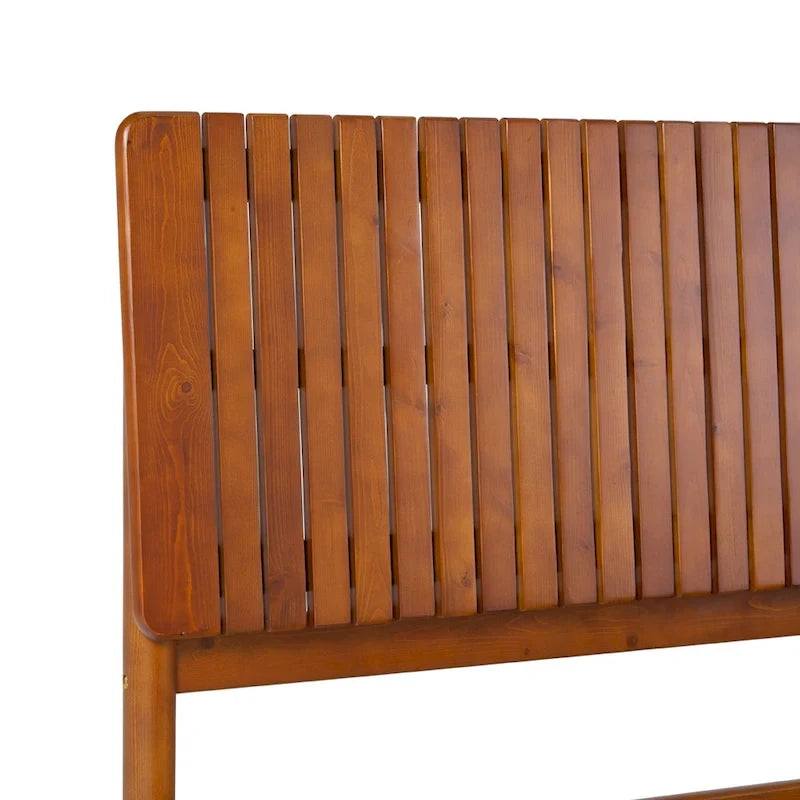 Lit Queen Moderne avec Tête de Lit à Lattes, Cadre de Lit Plateforme en Bois, Style Minimaliste