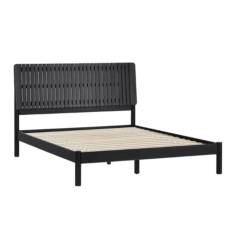 Lit Queen Moderne avec Tête de Lit à Lattes, Cadre de Lit Plateforme en Bois, Style Minimaliste