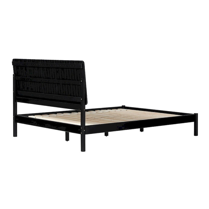 Lit Queen Moderne avec Tête de Lit à Lattes, Cadre de Lit Plateforme en Bois, Style Minimaliste