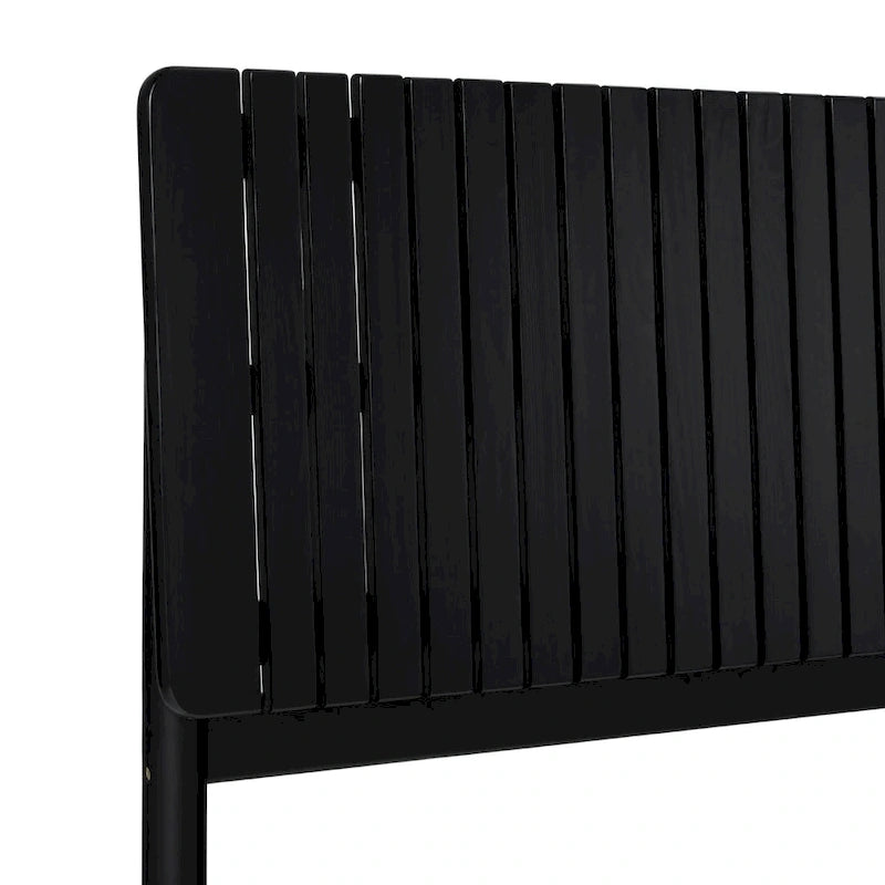 Lit Queen Moderne avec Tête de Lit à Lattes, Cadre de Lit Plateforme en Bois, Style Minimaliste