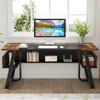 Bureau informatique de 160 cm avec étagères inférieures, grand bureau de direction