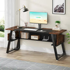 Bureau informatique de 160 cm avec étagères inférieures, grand bureau de direction
