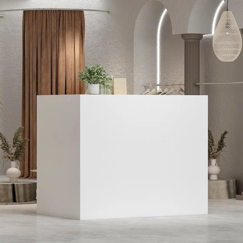 Comptoir de Réception d'Angle en Bois 55,9"L x 48,4"H avec Tiroir Verrouillable, Usage Bureau