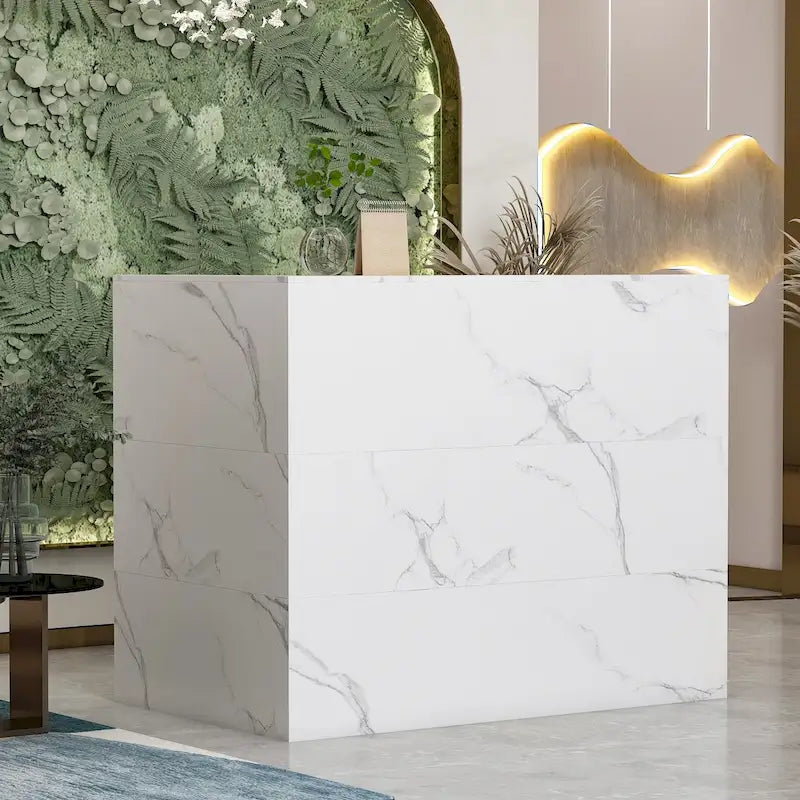 Comptoir de Réception d'Angle en Bois 55,9"L x 48,4"H avec Tiroir Verrouillable, Usage Bureau