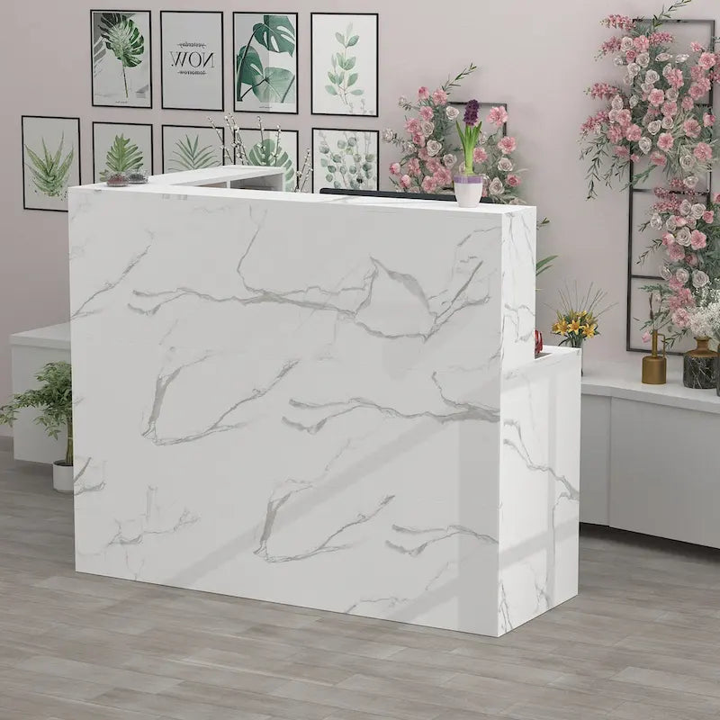 Comptoir de Réception d'Angle en Bois 55,9"L x 48,4"H avec Tiroir Verrouillable, Usage Bureau