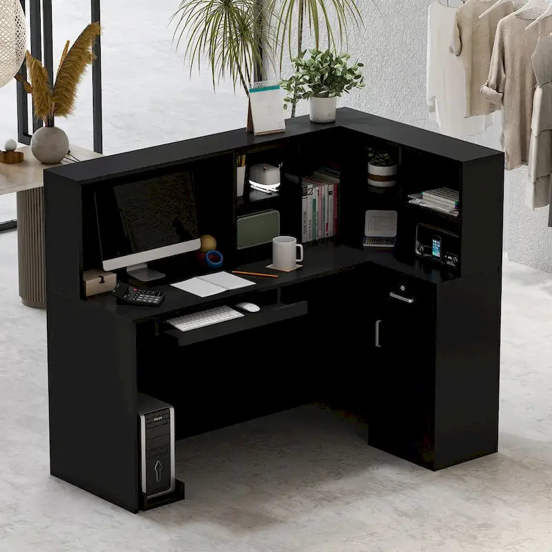 Comptoir de Réception d'Angle en Bois 55,9"L x 48,4"H avec Tiroir Verrouillable, Usage Bureau