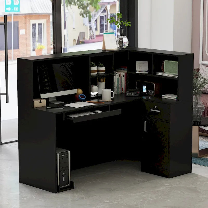 Comptoir de Réception d'Angle en Bois 55,9"L x 48,4"H avec Tiroir Verrouillable, Usage Bureau