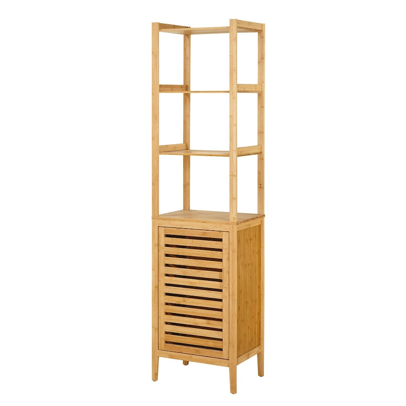 Colonne de rangement de salle de bain contemporaine en bambou naturel, meuble de rangement de salle de bain autoportant