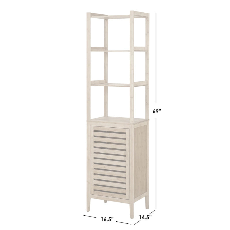 Colonne de rangement de salle de bain contemporaine en bambou naturel, meuble de rangement de salle de bain autoportant