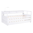 Lit de repos en bois Twin XL avec 2 lits gigognes, 3 compartiments de rangement, 1 lampe gratuite et design de chargement USB, Gris