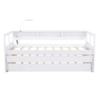 Lit de repos en bois Twin XL avec 2 lits gigognes, 3 compartiments de rangement, 1 lampe gratuite et design de chargement USB, Gris