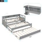 Lit de repos en bois Twin XL avec 2 lits gigognes, 3 compartiments de rangement, 1 lampe gratuite et design de chargement USB, Gris