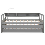 Lit de repos en bois Twin XL avec 2 lits gigognes, 3 compartiments de rangement, 1 lampe gratuite et design de chargement USB, Gris
