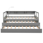 Lit de repos en bois Twin XL avec 2 lits gigognes, 3 compartiments de rangement, 1 lampe gratuite et design de chargement USB, Gris