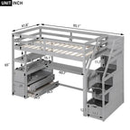 Lit mezzanine simple avec bureau et étagères, deux tiroirs intégrés