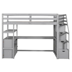 Lit mezzanine simple avec bureau et étagères, deux tiroirs intégrés