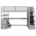 Lit mezzanine simple avec bureau et étagères, deux tiroirs intégrés