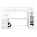 Lit mezzanine simple avec bureau et étagères, deux tiroirs intégrés