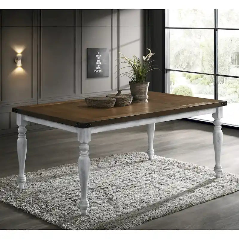 Ensemble de salle à manger 7 pièces avec 6 chaises rembourrées, blanc rustique et chêne