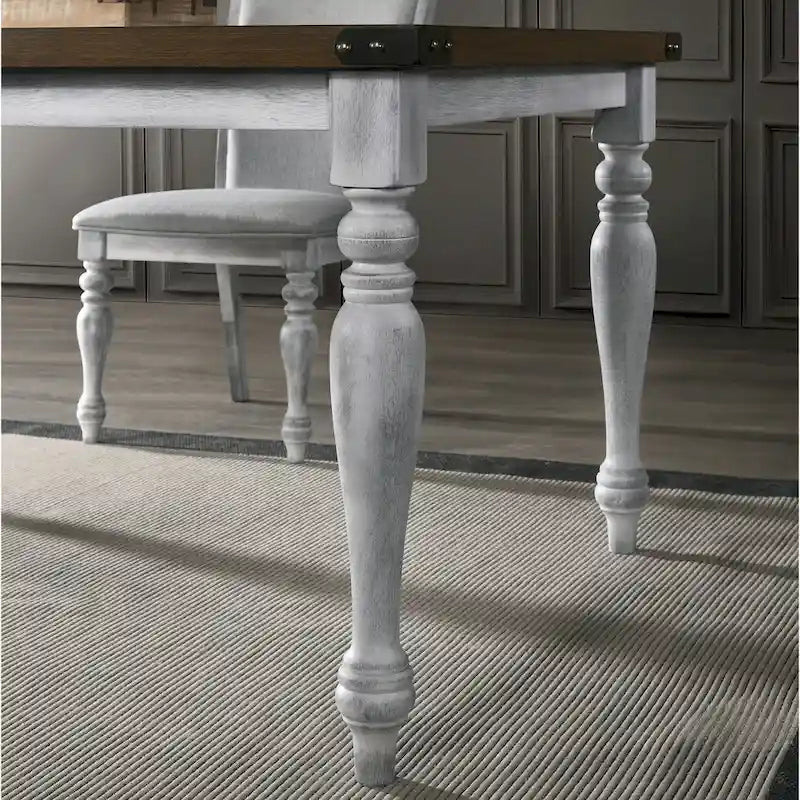 Ensemble de salle à manger 7 pièces avec 6 chaises rembourrées, blanc rustique et chêne
