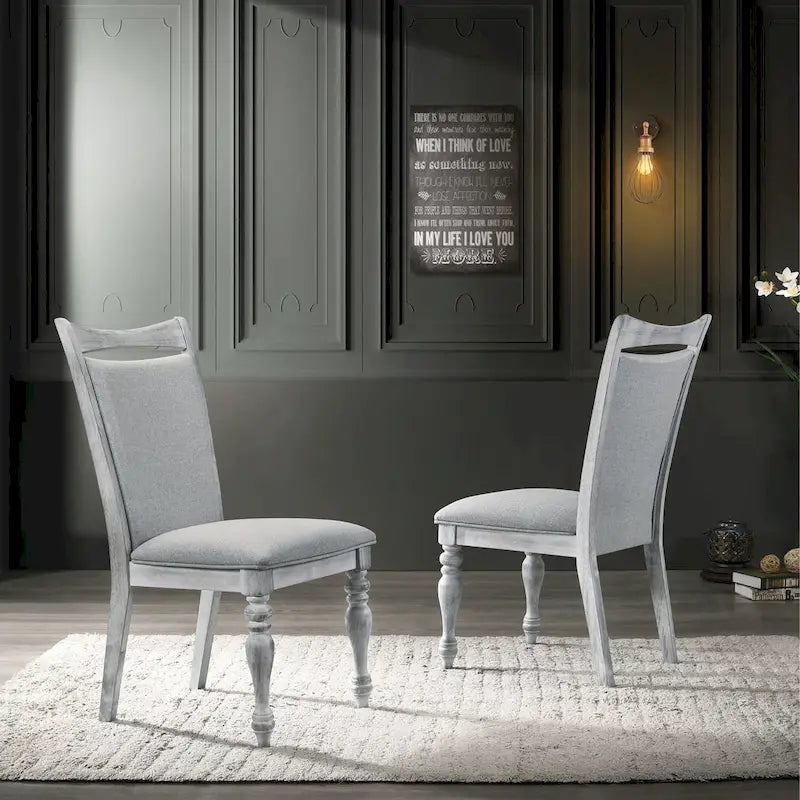 Ensemble de salle à manger 7 pièces avec 6 chaises rembourrées, blanc rustique et chêne
