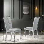 Ensemble de salle à manger 7 pièces avec 6 chaises rembourrées, blanc rustique et chêne