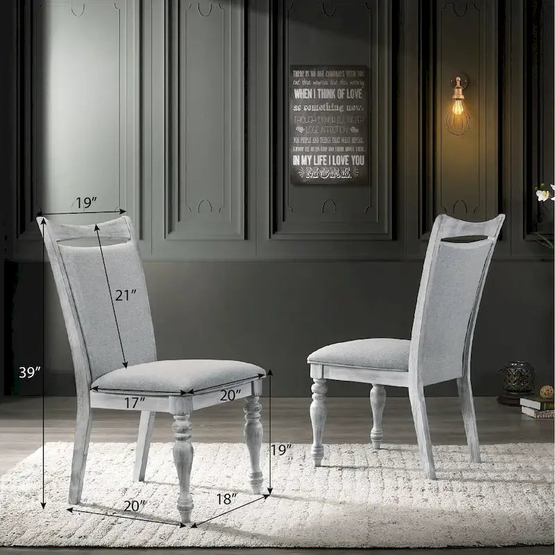Ensemble de salle à manger 7 pièces avec 6 chaises rembourrées, blanc rustique et chêne