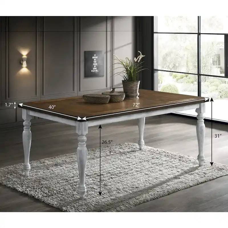 Ensemble de salle à manger 7 pièces avec 6 chaises rembourrées, blanc rustique et chêne
