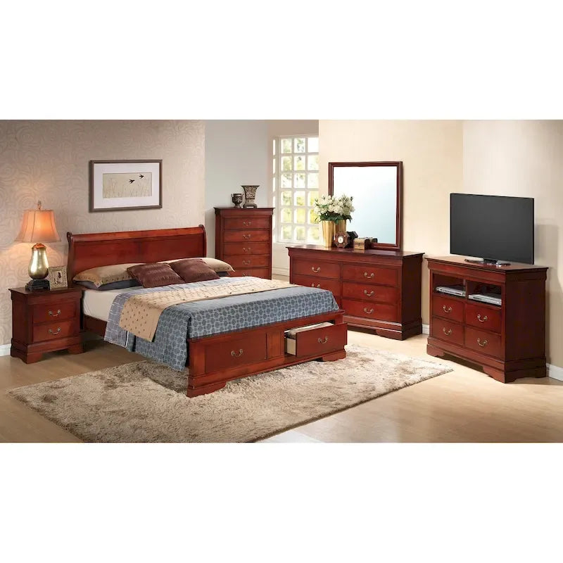 Lit traîneau Queen en bois, meuble de chambre classique d'inspiration française