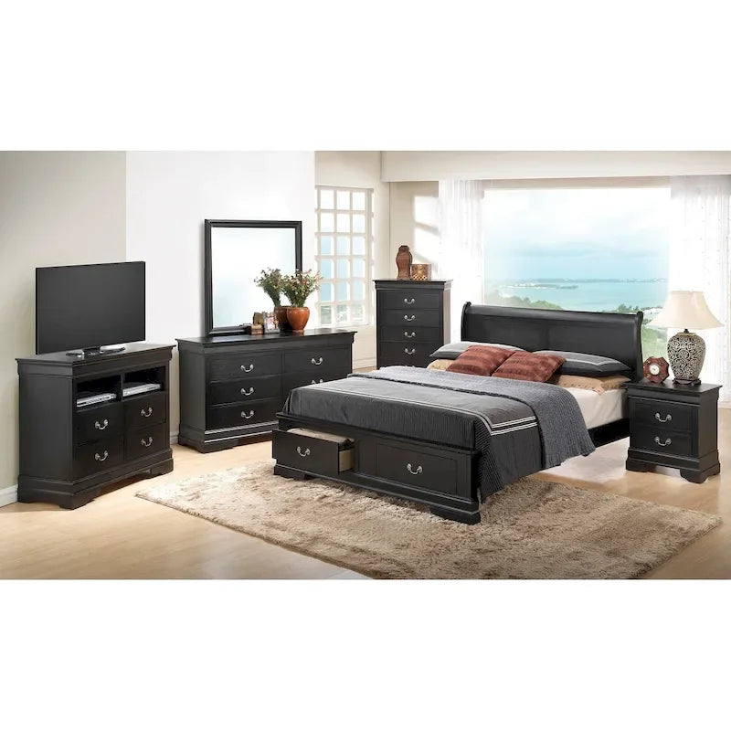 Lit traîneau Queen en bois, meuble de chambre classique d'inspiration française