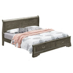 Lit traîneau Queen en bois, meuble de chambre classique d'inspiration française