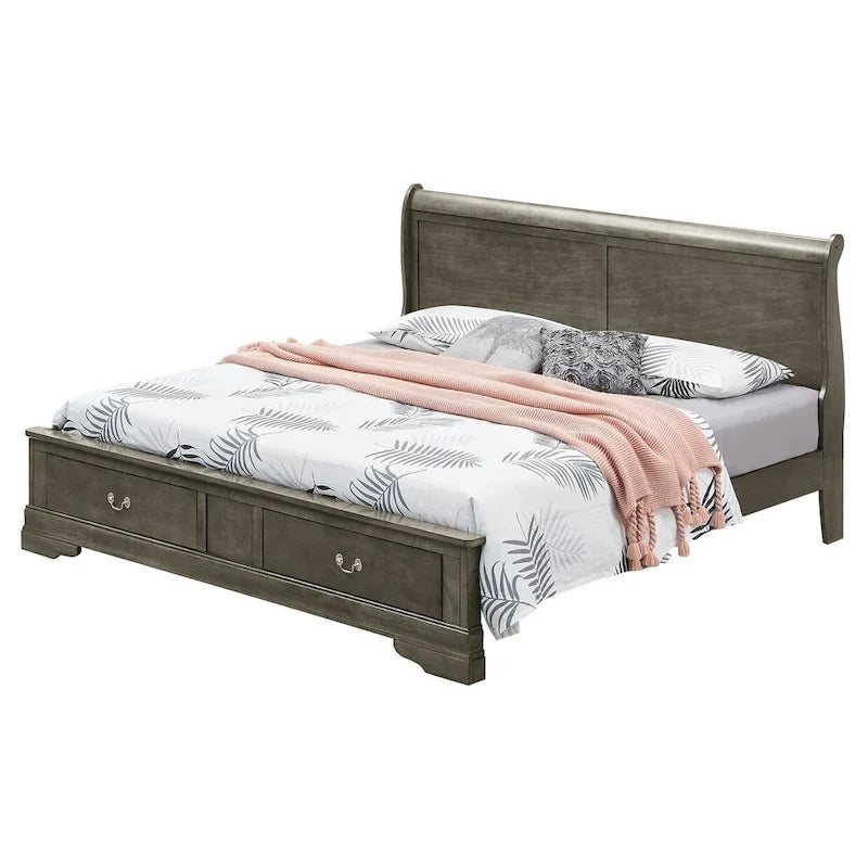 Lit traîneau Queen en bois, meuble de chambre classique d'inspiration française