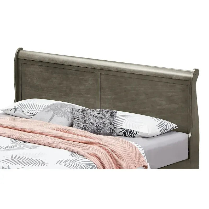 Lit traîneau Queen en bois, meuble de chambre classique d'inspiration française