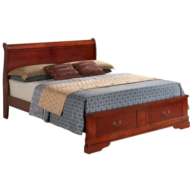 Lit traîneau Queen en bois, meuble de chambre classique d'inspiration française