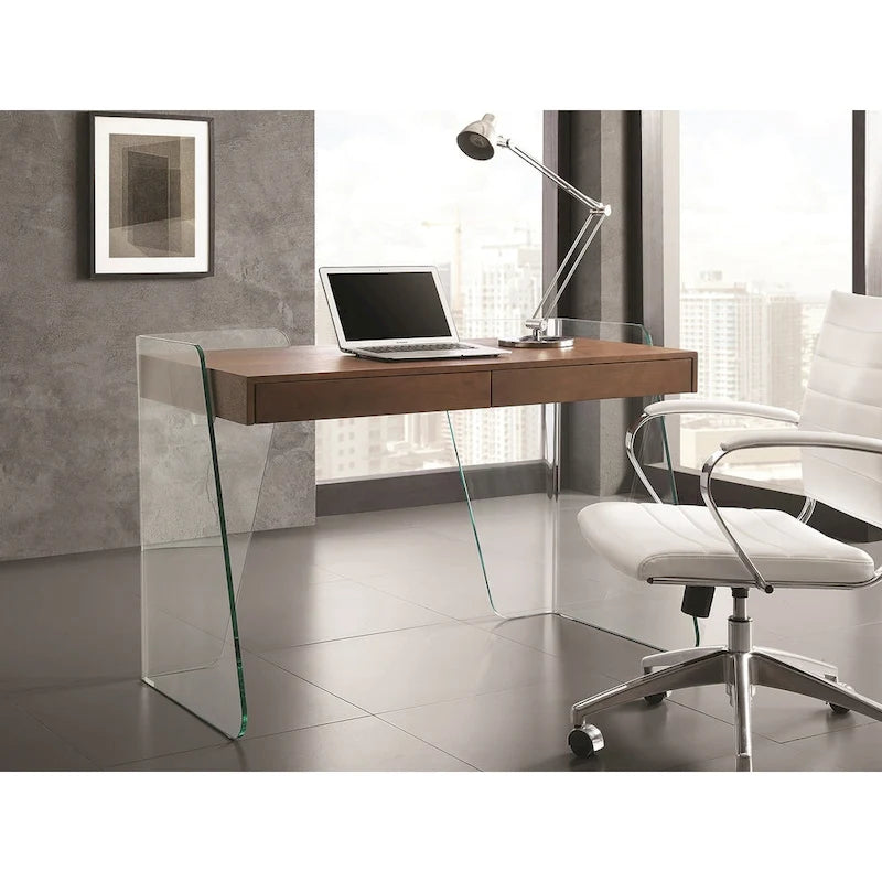 Bureau d'ordinateur en verre trempé, table de travail moderne pour bureau à domicile
