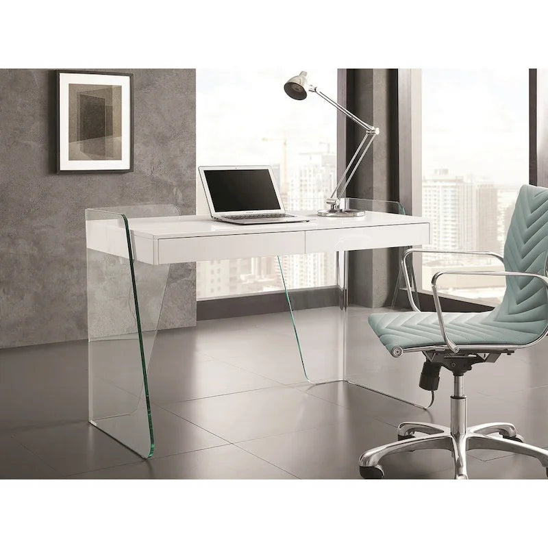 Bureau d'ordinateur en verre trempé, table de travail moderne pour bureau à domicile