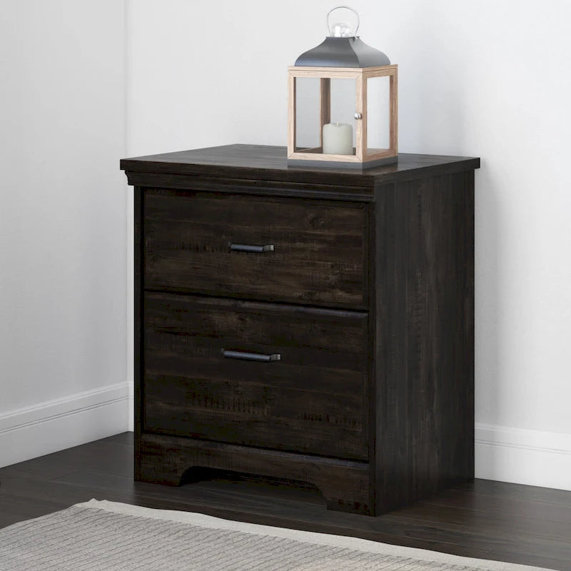 Table de chevet rustique à 2 tiroirs pour chambre à coucher, style cottage.