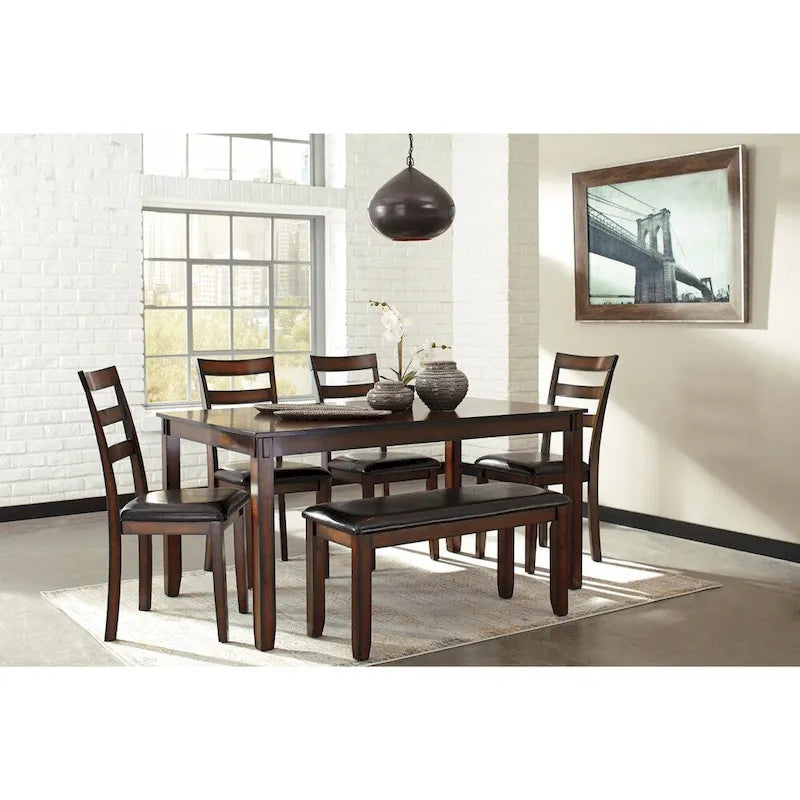 Ensemble de salle à manger 6 pièces marron, table en bois rustique avec 4 chaises et banc