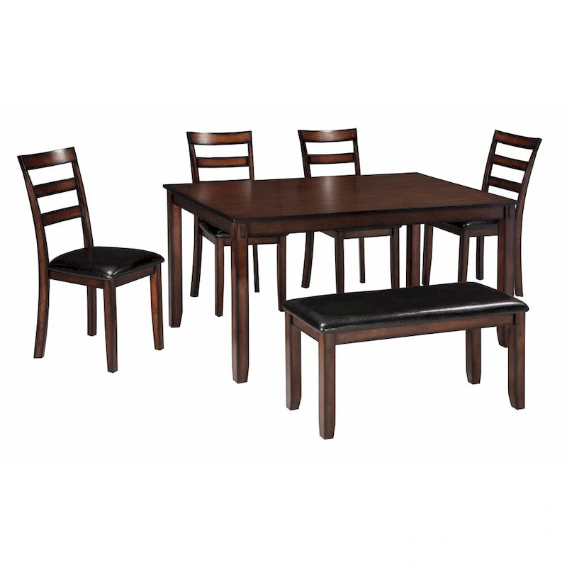 Ensemble de salle à manger 6 pièces marron, table en bois rustique avec 4 chaises et banc