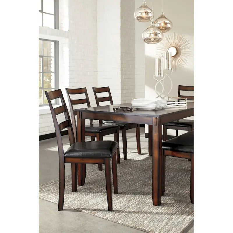 Ensemble de salle à manger 6 pièces marron, table en bois rustique avec 4 chaises et banc