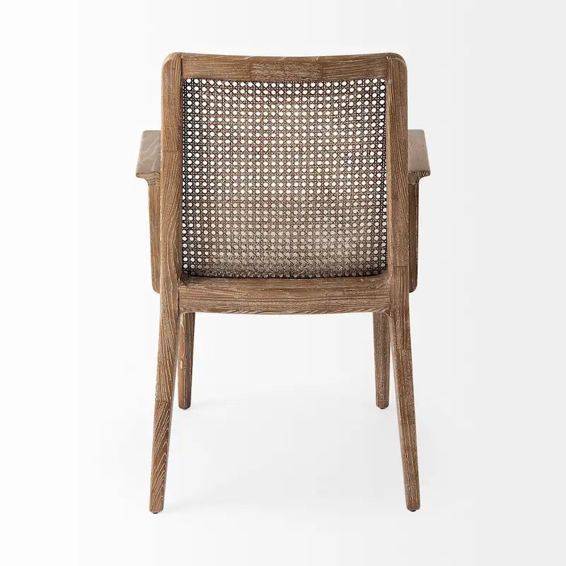 Chaise de salle à manger en tissu crème avec dossier en cannage et cadre en bois massif