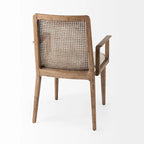Chaise de salle à manger en tissu crème avec dossier en cannage et cadre en bois massif