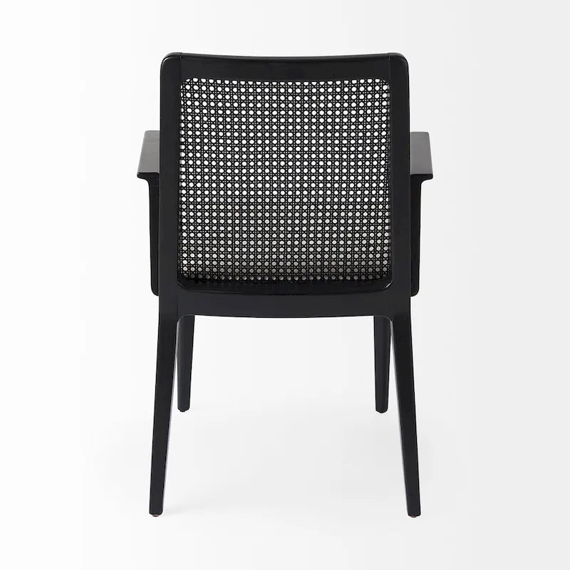 Chaise de salle à manger en tissu crème avec dossier en cannage et cadre en bois massif