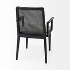 Chaise de salle à manger en tissu crème avec dossier en cannage et cadre en bois massif