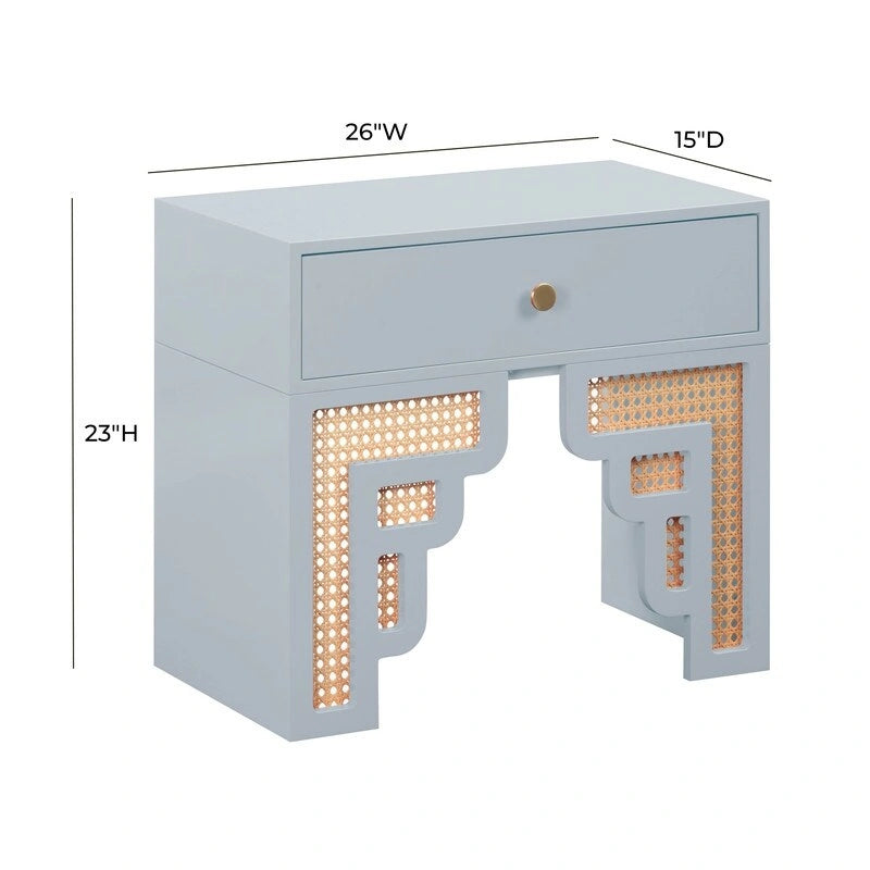 Table de chevet en bois et rotin, table d'appoint de chambre bohème avec texture naturelle