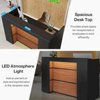 Bureau de réception avec lumières LED, grande table de comptoir de réception avec panneaux privés