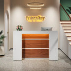 Bureau de réception avec lumières LED, grande table de comptoir de réception avec panneaux privés