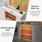 Bureau de réception avec lumières LED, grande table de comptoir de réception avec panneaux privés